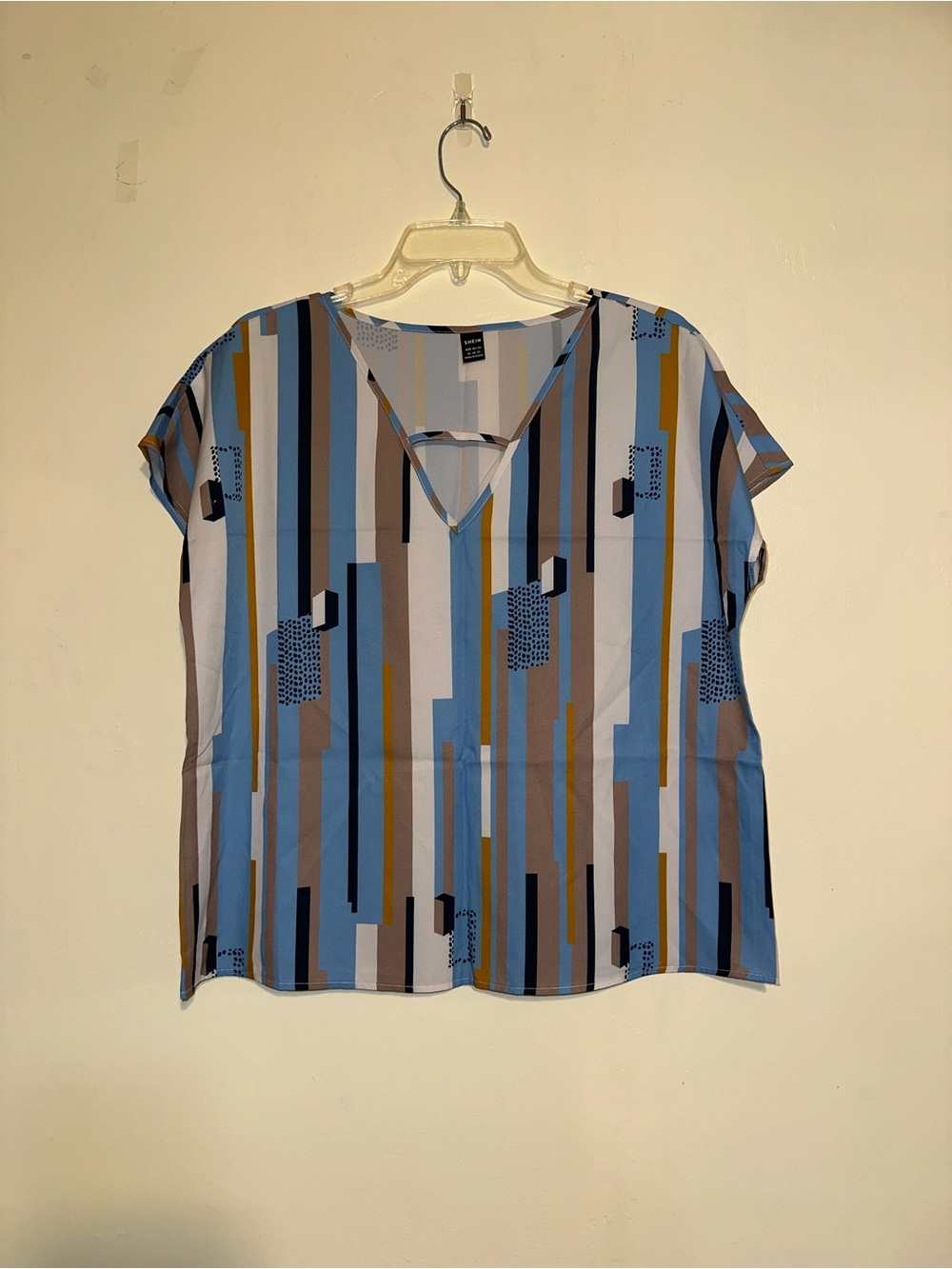 Geometric Stripe V-Neck Blouse